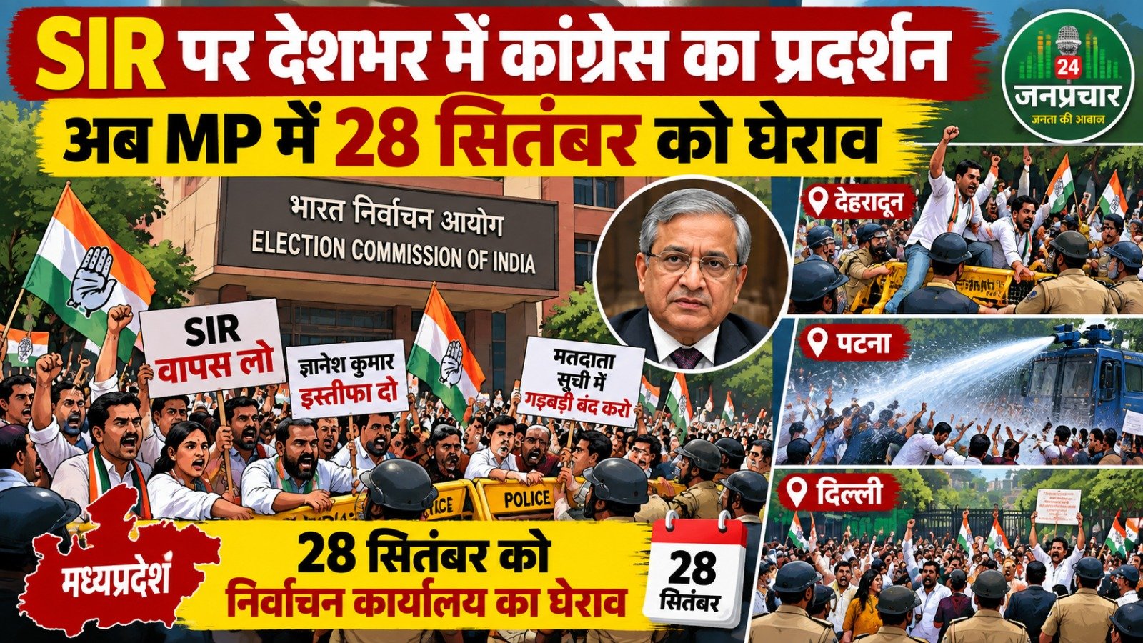 मुख्य चुनाव आयुक्त के खिलाफ कांग्रेस का देशव्यापी प्रदर्शन, MP में 28 को घेराव